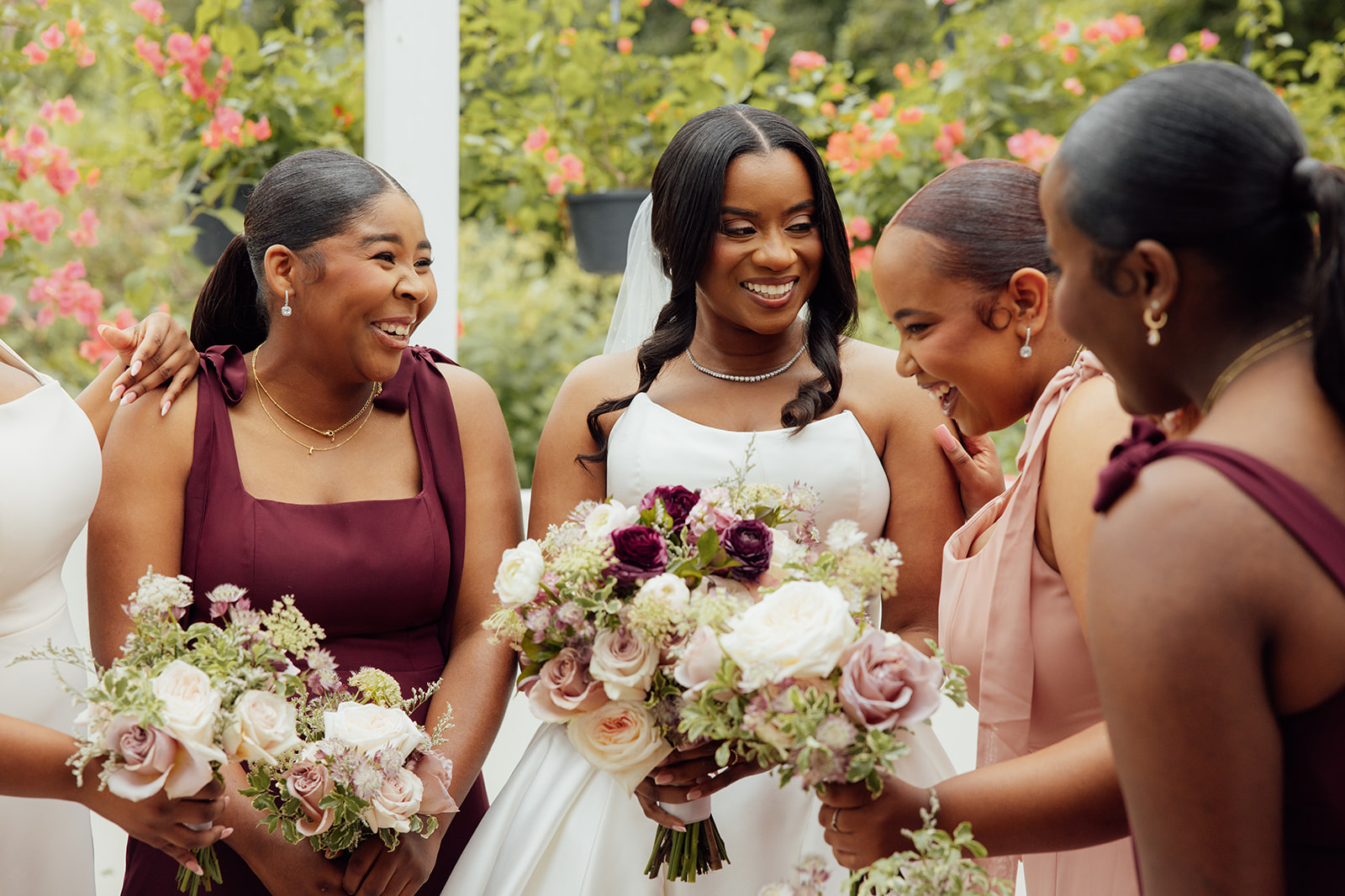 Texas Discovery Gardens fall wedding white blush burgundy florals